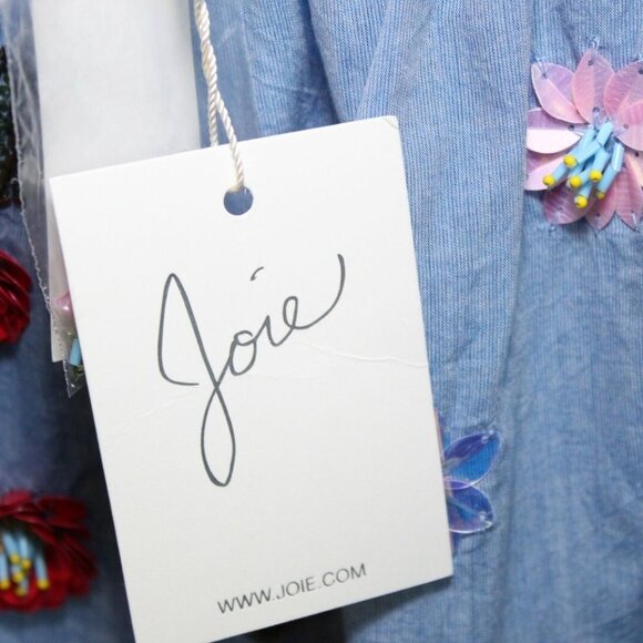 NWT Joie Off-the-Shoulder Floral Embroidered Chambray Top Blue Blouse - Picture 8 of 12